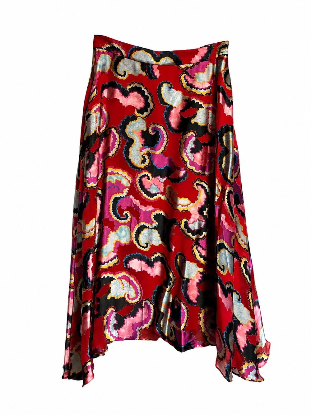 SALONI Red Asymmetrical Abstract-Print Skirt